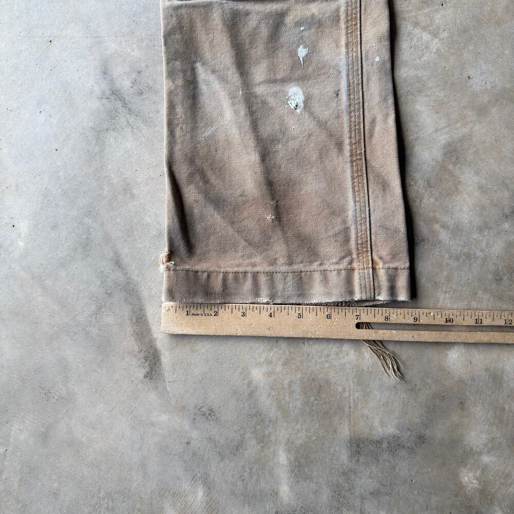 VINTAGE TAN CARHARTT DOUBLE KNEE PANTS PAINTED CARPENTER RIVETED RELAXED 32X32 - Picture 8 of 8